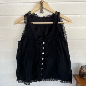 Black Lace Button-Down Blouse